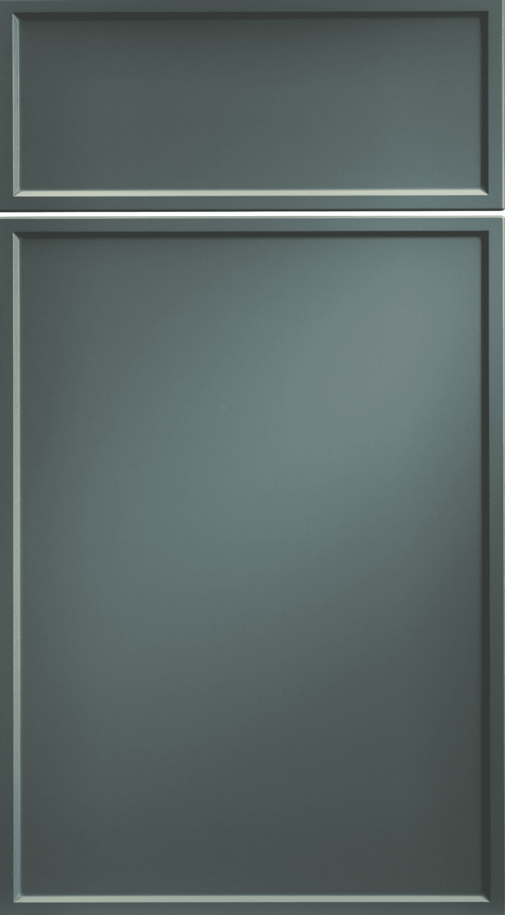 Two-panel gray cabinet or door with white trim and recessed frame details